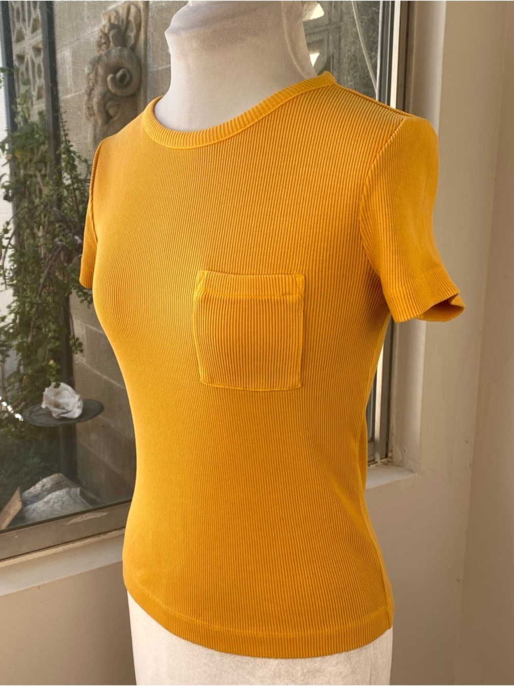 NWT Madewell Tops Bundle Blue Puff Sleeve + Mustard Rib Tee, Size S - Picture 7 of 10